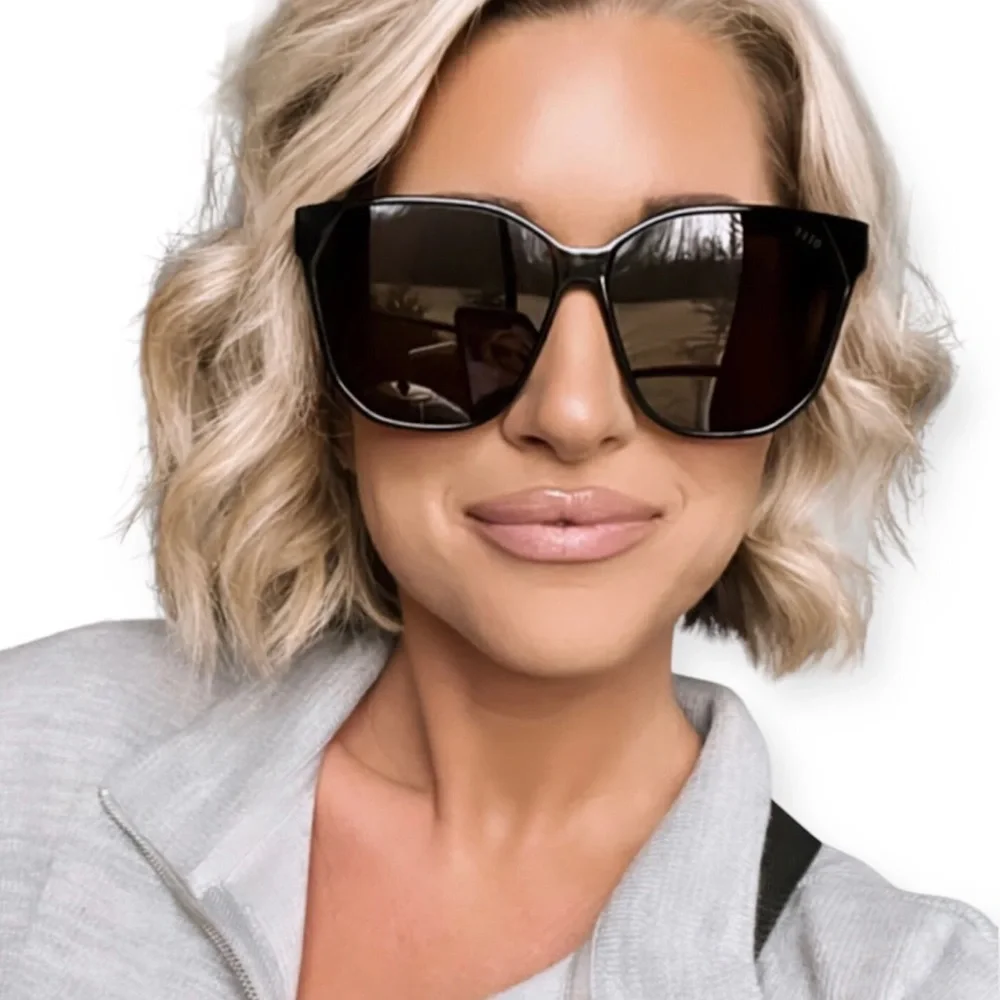 DIFF Sia Sunglasses Black Brown Tortoise Frame Solid Brown Lenses NIB